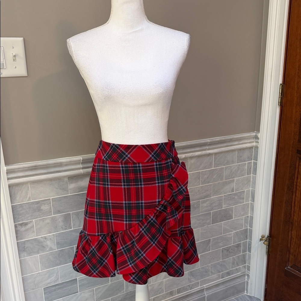 Vineyard Vines Red and Blue Asymmetrical Plaid Skirt